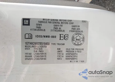 2007 GMC Sierra 2500Hd Sle1/Sle2/Slt/Work Truck из США, поврежденный, VIN 1GTHK29607E518459